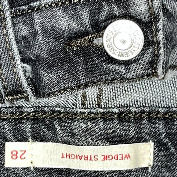 LEVI'S BIG "E" Wedgie Straight High Rise Cropped Raw Hem Black Wash Size: 28X26 - Picture 9 of 11